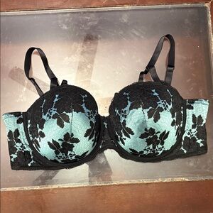 Torrid Chic Black and Blue Floral Lace Bra - convertible strapless bra